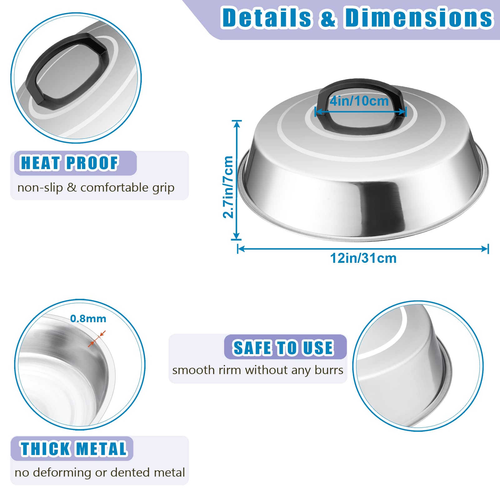 Basting Steaming Cover Set of 3  HaSteeL Stainless Steel Cheese Melting Domes  Professional Griddle Grill Accessories for Flat Top Teppanyaki BBQ Cooking Indoor & Outdoor  Easy Clean (13